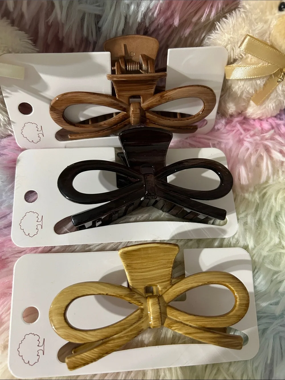 Bundle Bow Hair Claw Clip - Brown, Dark Brown, Blonde - Women's Accessory